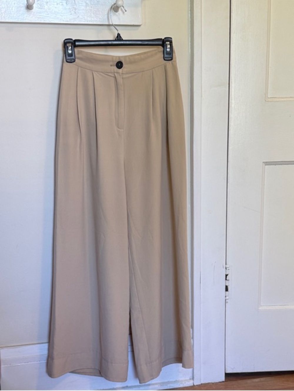Classic Beige High-Waist Pleated Wide Leg Trousers